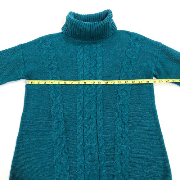 NWT L.L. Bean Double L Mixed Cable Knit Turtleneck Teal 100% Cotton Sweater - Picture 7 of 9